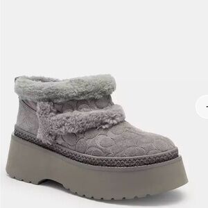 Coach Gray Faux Fur Platform Ankle Boots